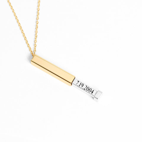 18K Gold PVD Stainless Steel Hidden Message Sliding Blank Bar Necklace