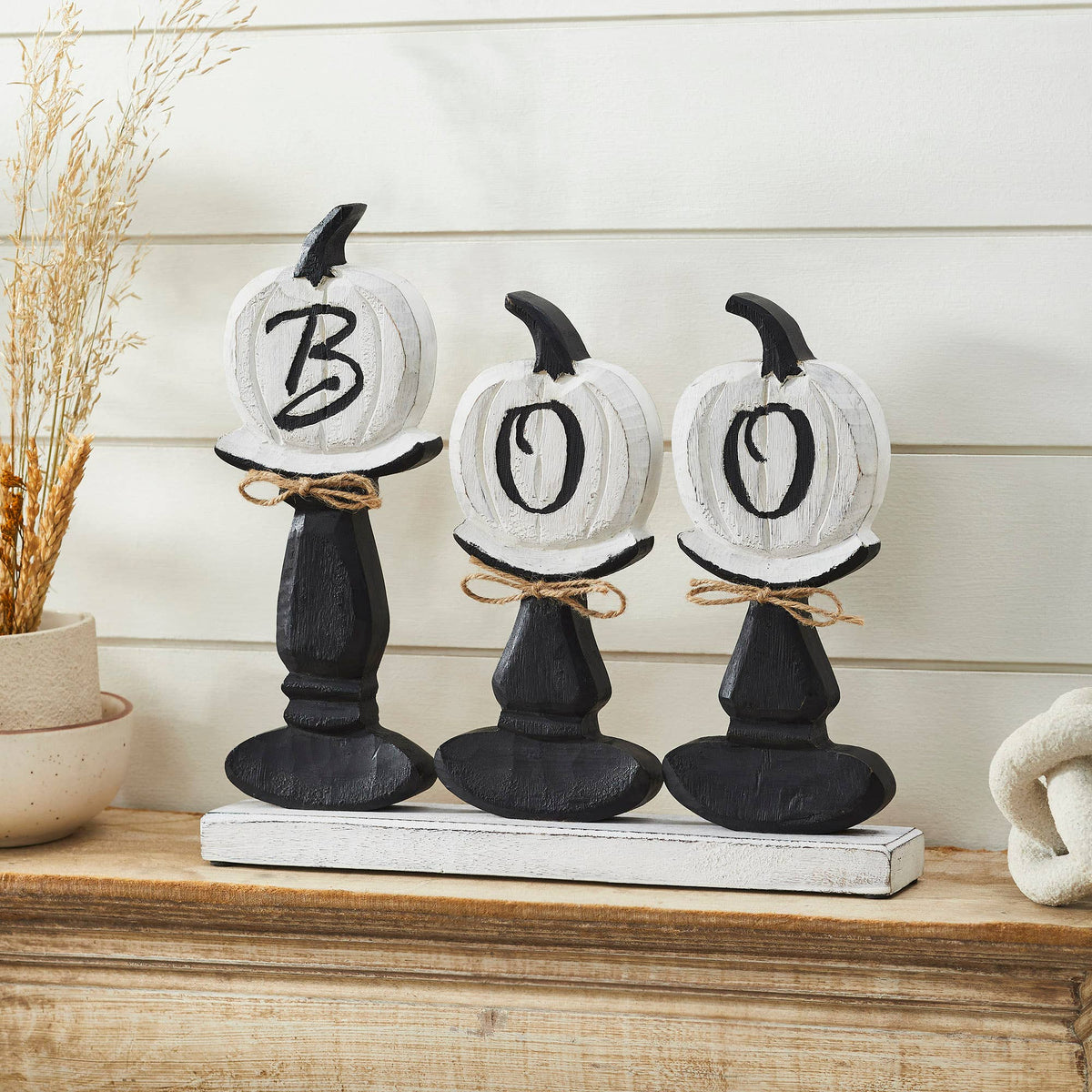 BOO Pumpkin Wood Tabletop Sign, 13.5" Halloween Decor