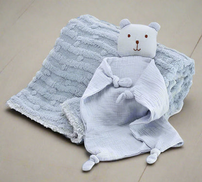 Baby Bear Towel And Blanket Set for Nursery, Soft and Cozy Gift, Adorable Baby Shower Present, Infant Bath & Sleep Essentials Baby Blanket Blue