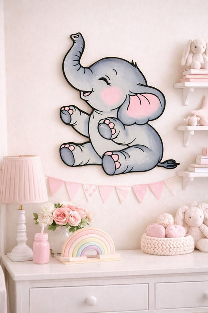Baby Elephant Nursery Wall Decor | Handmade Wooden Elephant | Baby Shower Gift | Nursery Wall Art | Gender Neutral or Girl Nursery Decor - Nifty Decor & More