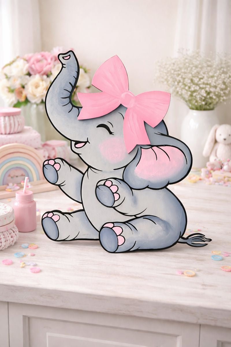 Baby Elephant Nursery Wall Decor | Handmade Wooden Elephant | Baby Shower Gift | Nursery Wall Art | Gender Neutral or Girl Nursery Decor - Nifty Decor & More