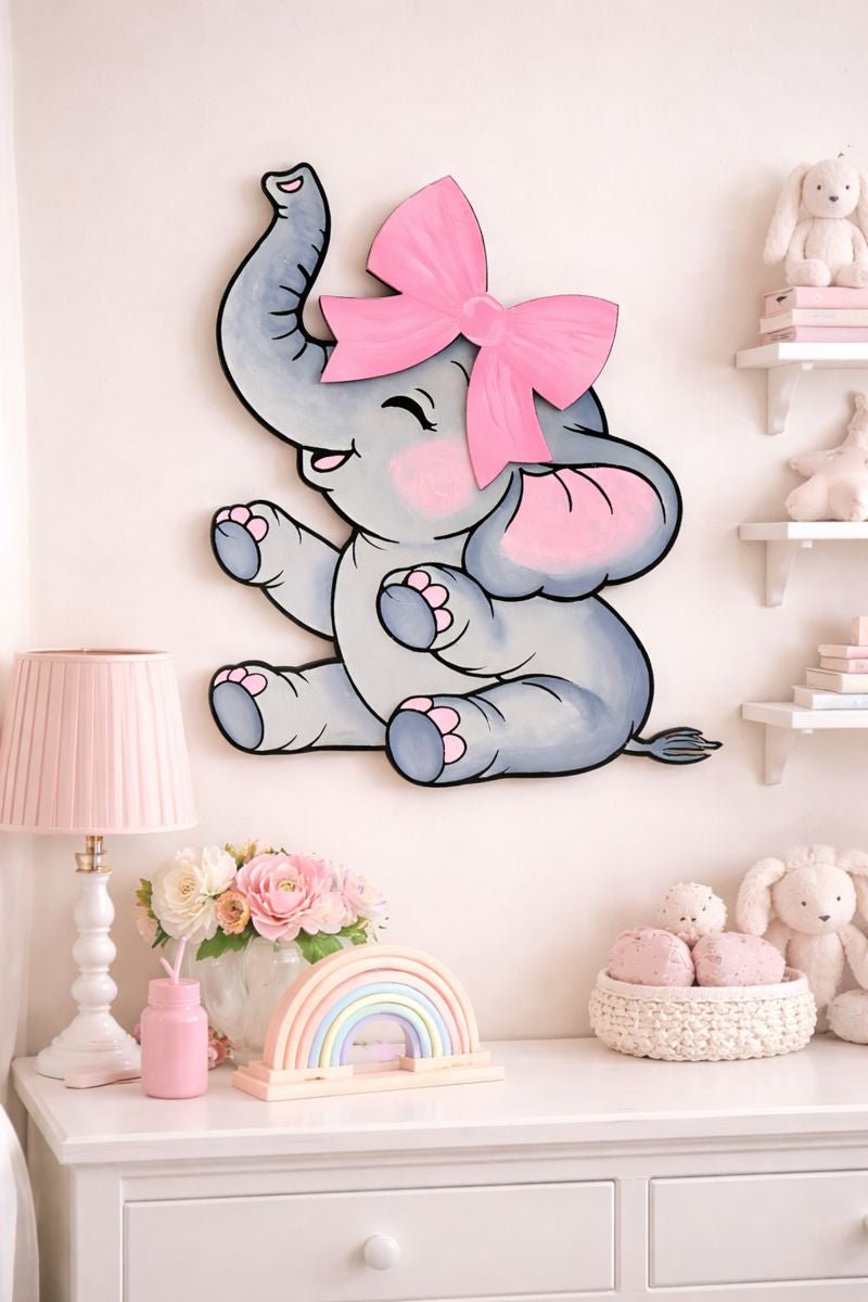 Baby Elephant Nursery Wall Decor | Handmade Wooden Elephant | Baby Shower Gift | Nursery Wall Art | Gender Neutral or Girl Nursery Decor - Nifty Decor & More