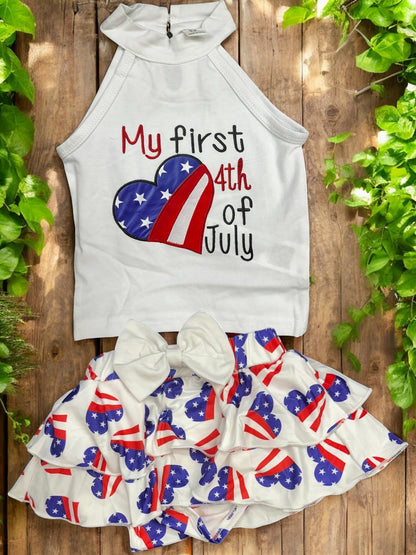 Baby Girl Independence Day Outfit Set, 2pcs Patriotic Tank Top & Bow Skirt, 4th of July Party Wear, Cute Holiday Toddler Gift - Nifty Decor & More