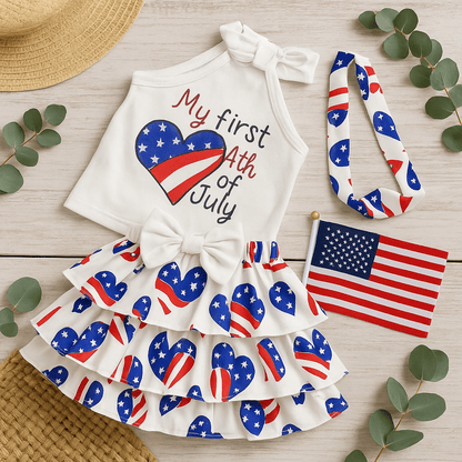 Baby Girl Independence Day Outfit Set, 2pcs Patriotic Tank Top & Bow Skirt, 4th of July Party Wear, Cute Holiday Toddler Gift - Nifty Decor & More