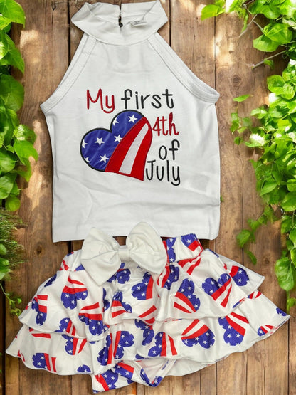 Baby Girl Independence Day Outfit Set, 2pcs Patriotic Tank Top & Bow Skirt, 4th of July Party Wear, Cute Holiday Toddler Gift Baby Clothes