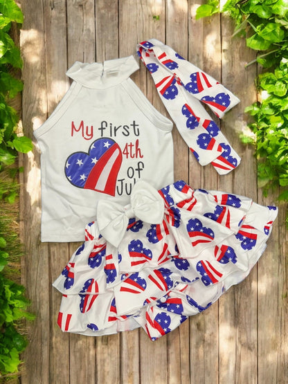 Baby Girl Independence Day Outfit Set, 2pcs Patriotic Tank Top & Bow Skirt, 4th of July Party Wear, Cute Holiday Toddler Gift Baby Clothes