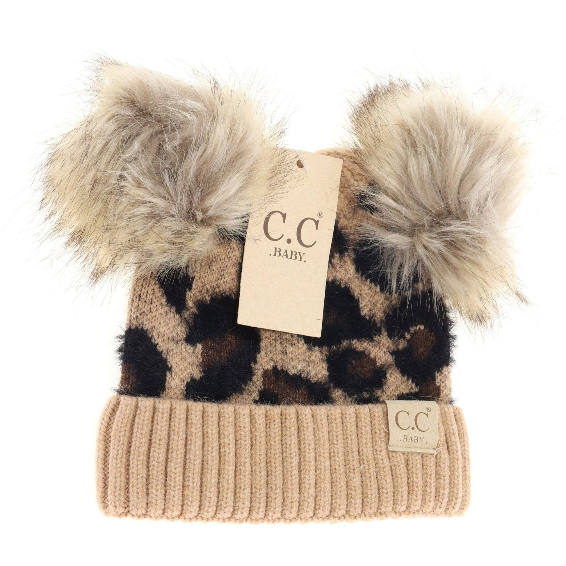 BABY Leopard Double Pom C.C Beanie BABY2061POMPOM Latte