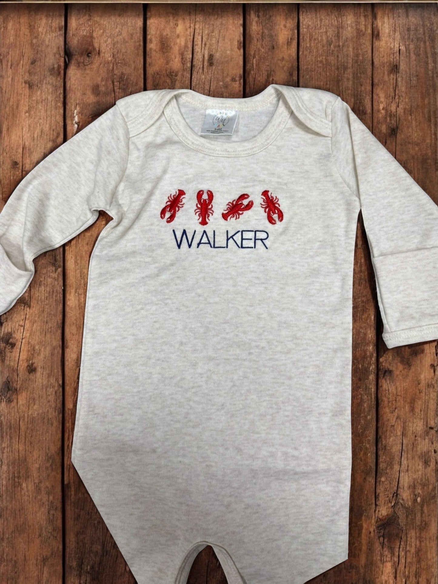 Baby Name Lobster Design Romper/Onsie Personalized , Soft Oatmeal Heather Navy Onsie, Newborn Gift Idea Baby Clothes