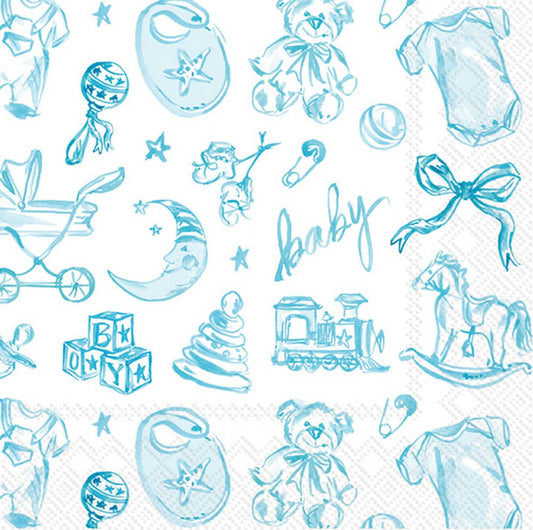 Baby Toile Blue Paper Cocktail Napkins, Elegant Blue Baby Shower Napkins, Perfect for Baby Celebrations, Adorable Baby Shower Gift - Nifty Decor & More