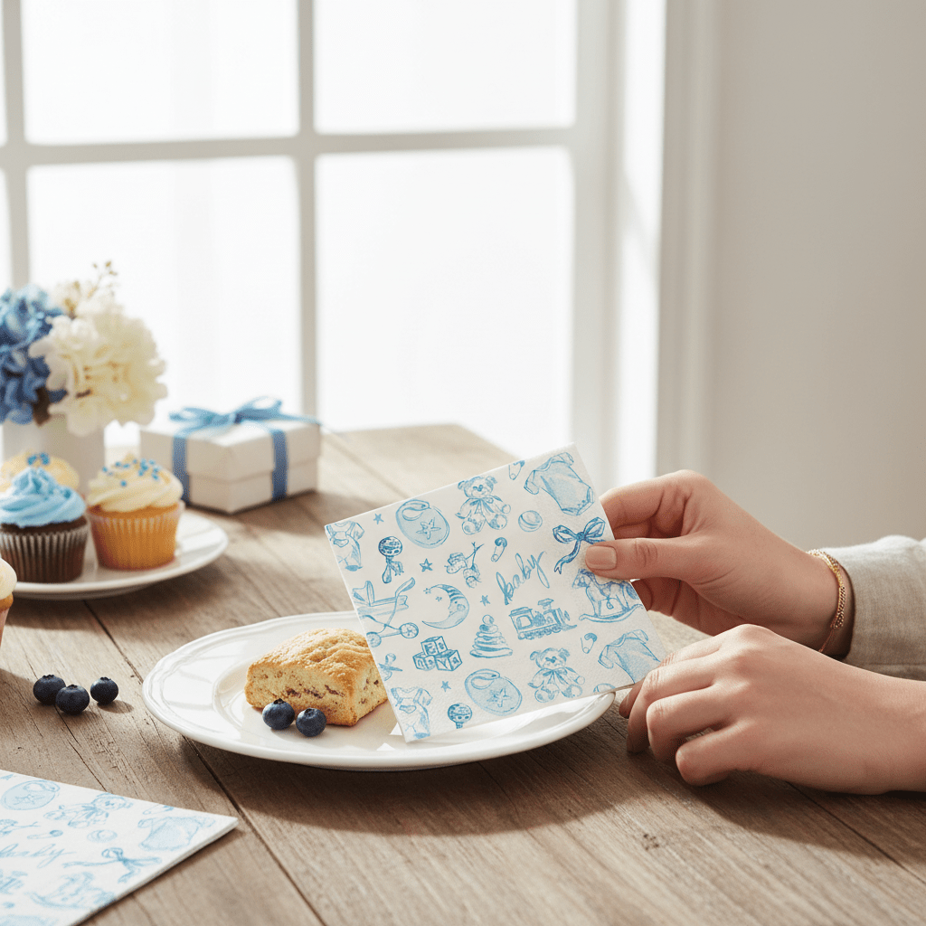 Baby Toile Blue Paper Cocktail Napkins, Elegant Blue Baby Shower Napkins, Perfect for Baby Celebrations, Adorable Baby Shower Gift - Nifty Decor & More
