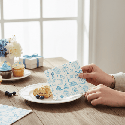 Baby Toile Blue Paper Cocktail Napkins, Elegant Blue Baby Shower Napkins, Perfect for Baby Celebrations, Adorable Baby Shower Gift - Nifty Decor & More
