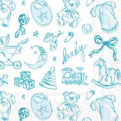 Baby Toile Blue Paper Cocktail Napkins, Elegant Blue Baby Shower Napkins, Perfect for Baby Celebrations, Adorable Baby Shower Gift - Nifty Decor & More