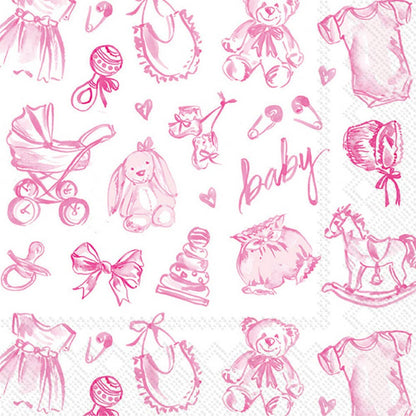 Baby Toile Pink Paper Cocktail Napkins - Nifty Decor & More