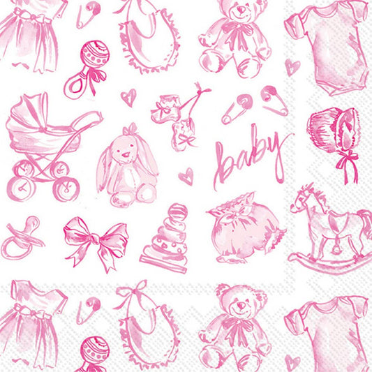 Baby Toile Pink Paper Cocktail Napkins, Elegant 20 - Pack for Chic Parties & Baby Showers, Perfect Gift for Stylish Hosts - Nifty Decor & More