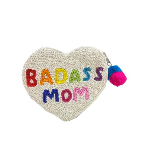BADASS MOM Heart Shape Beaded Coin Pouch - Nifty Decor & More