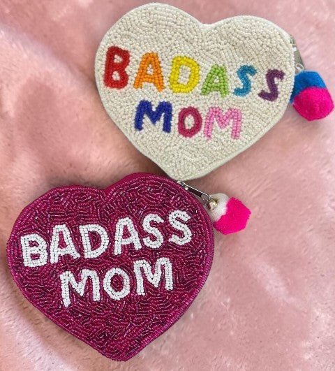 BADASS MOM Heart Shape Beaded Coin Pouch - Nifty Decor & More