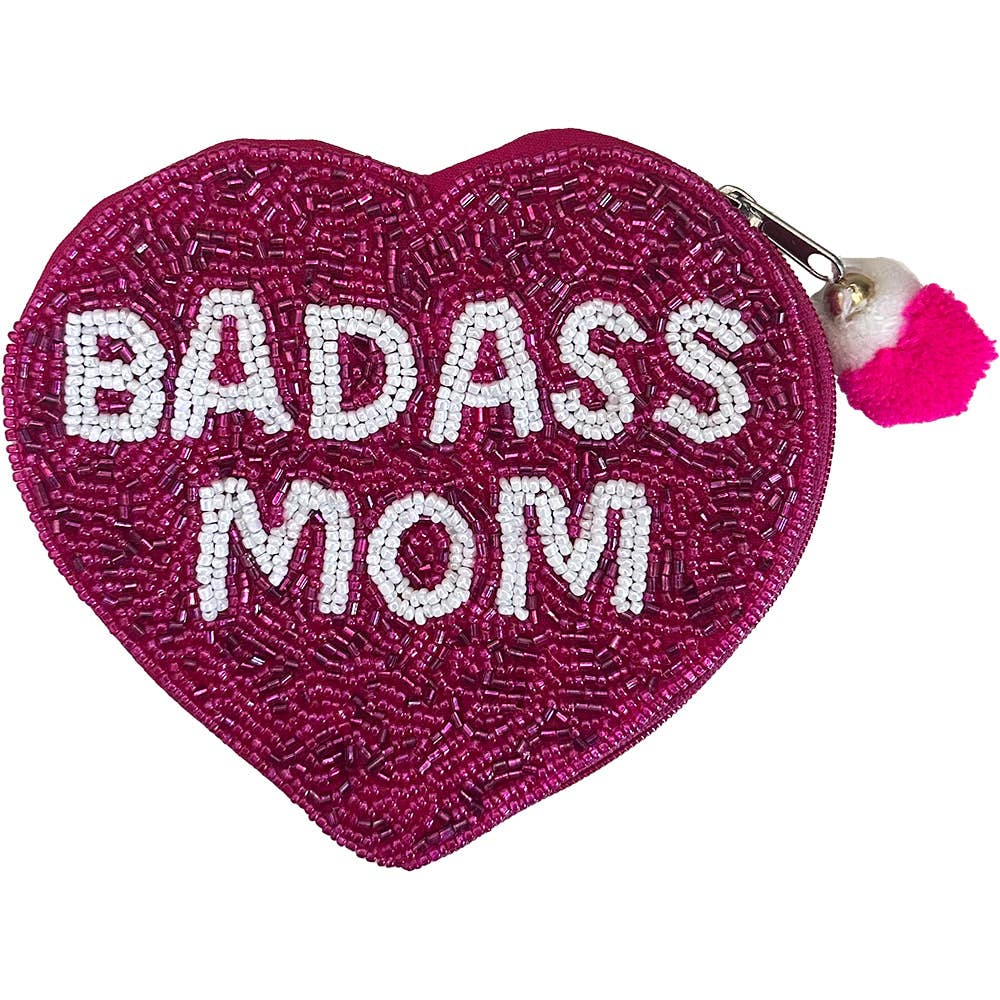 BADASS MOM Heart Shape Beaded Coin Pouch - Nifty Decor & More