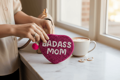 BADASS MOM Heart Shape Beaded Coin Pouch - Nifty Decor & More