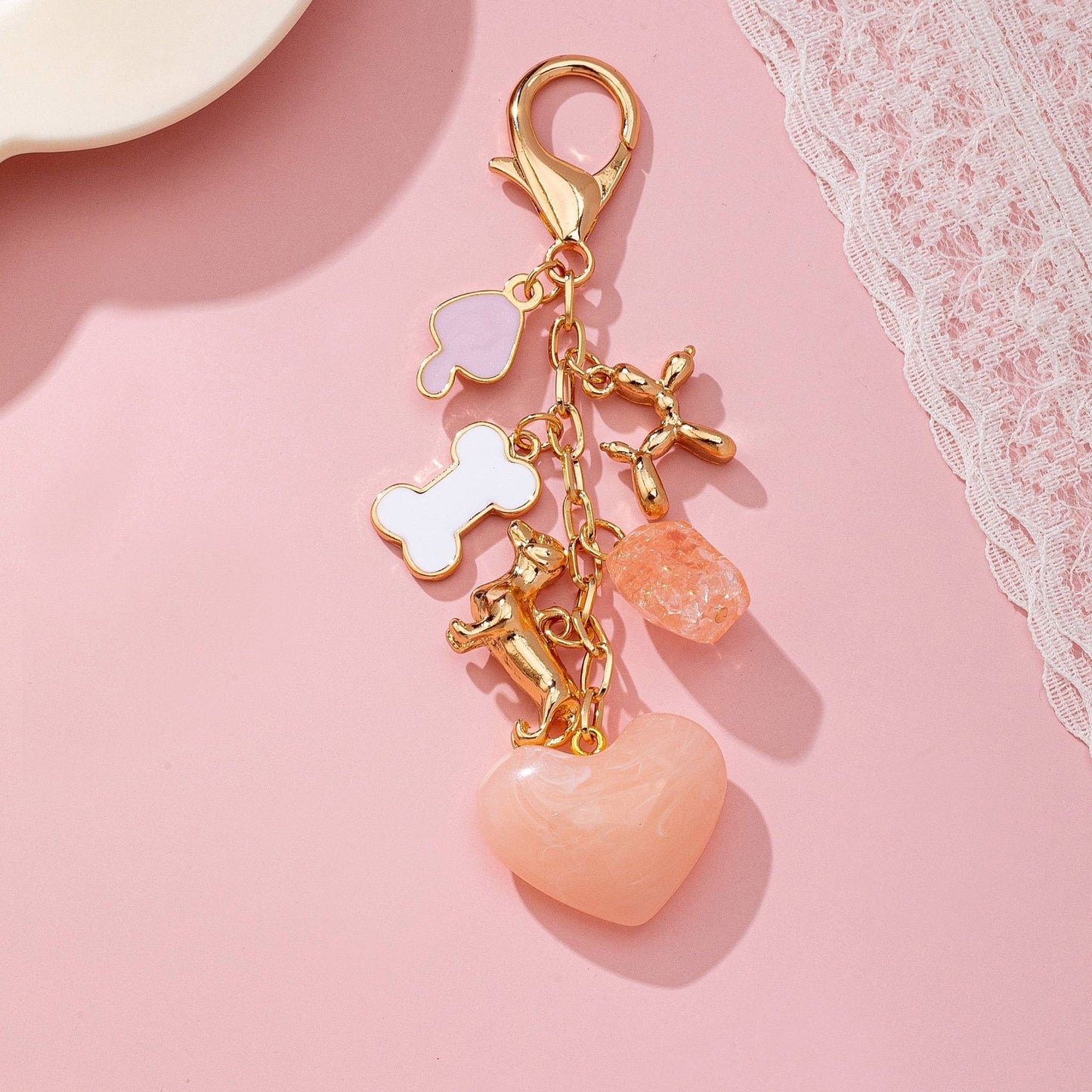 Bag Charm - Heart Dog Bone Bag Charm Key Chain - Nifty Decor & More