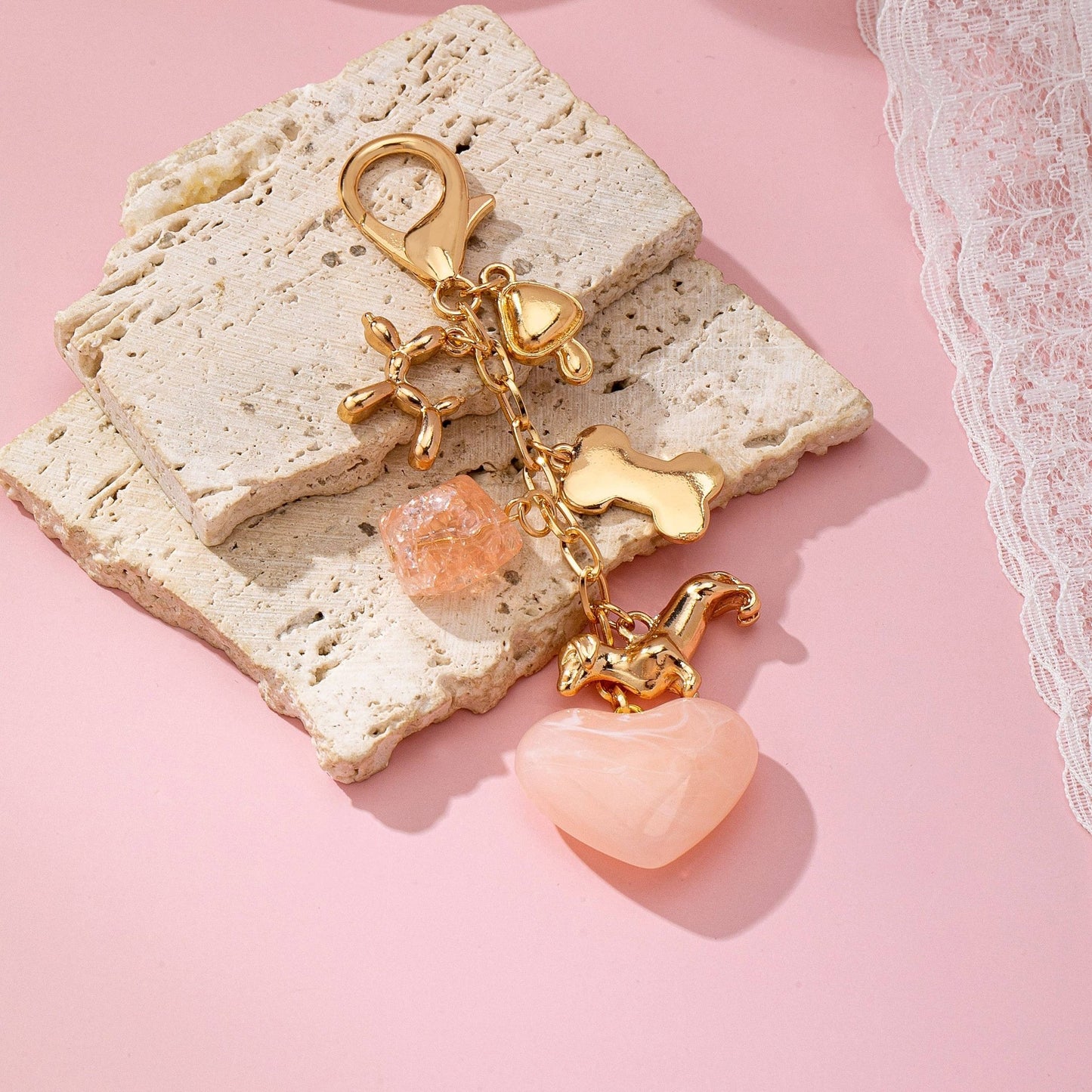 Bag Charm - Heart Dog Bone Bag Charm Key Chain - Nifty Decor & More