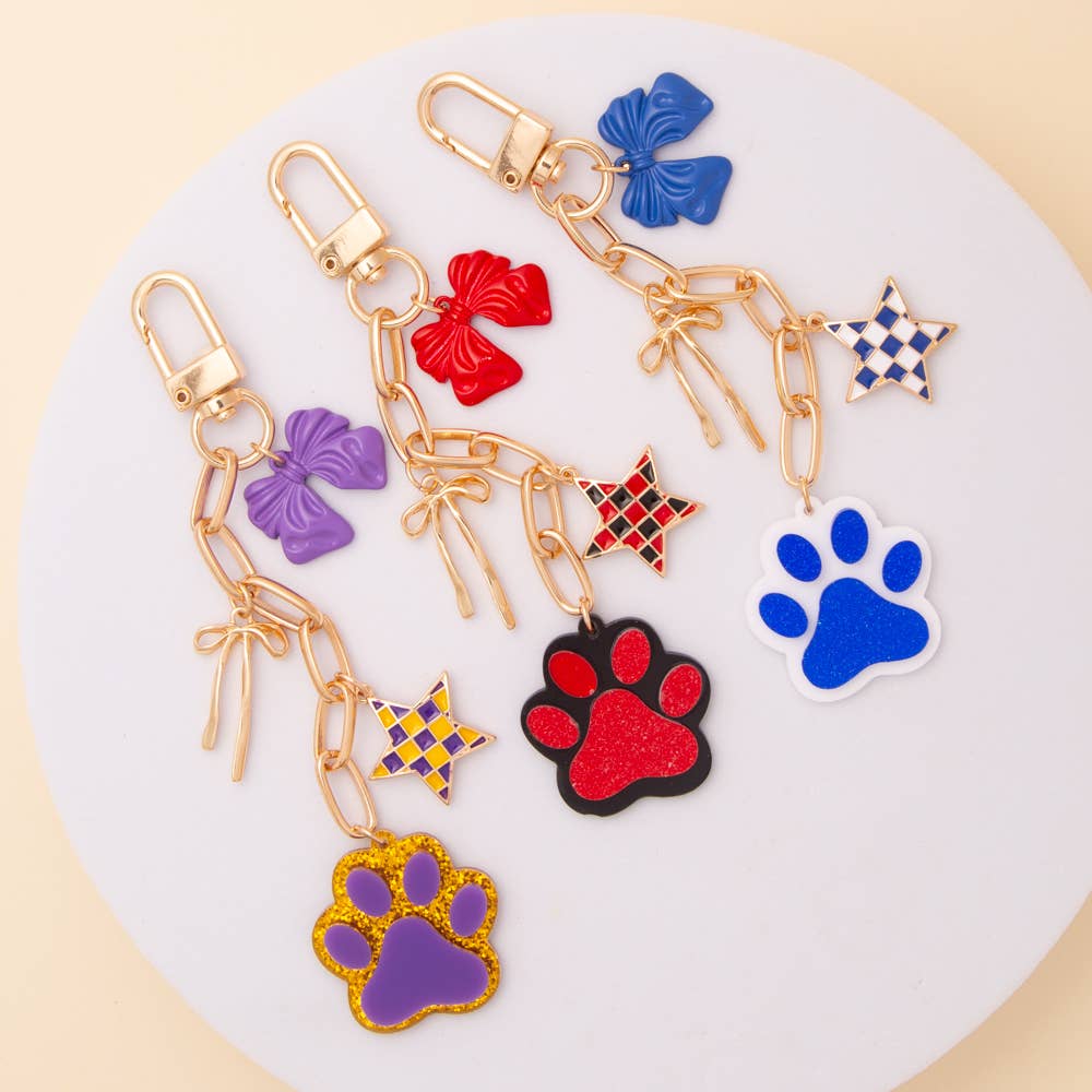 Bag Charm Keychain with Glitter Paw Print - Nifty Decor & More