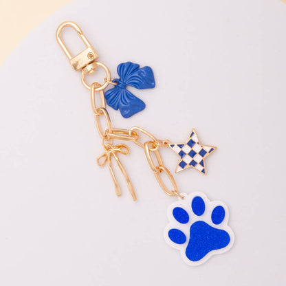 Bag Charm Keychain with Glitter Paw Print Blue White