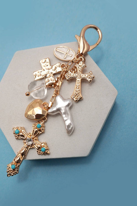 Western Heart Pearlized Cross Bag Charm