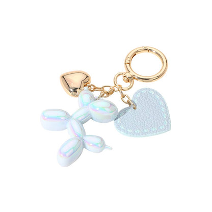 Balloon Dog Bag Charm with Faux Leather & Metal Heart, Cute Keychain Add-On, Gift for Fashion Lovers Keychains