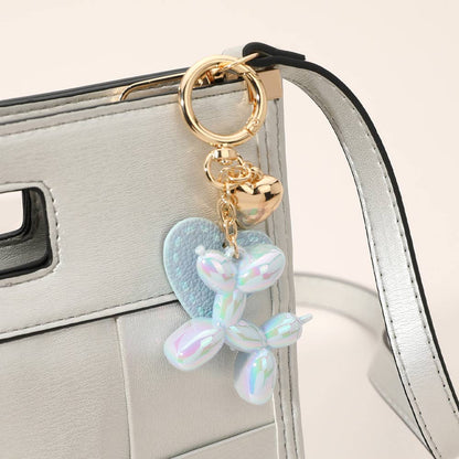 Balloon Dog Bag Charm with Faux Leather & Metal Heart, Cute Keychain Add-On, Gift for Fashion Lovers Keychains