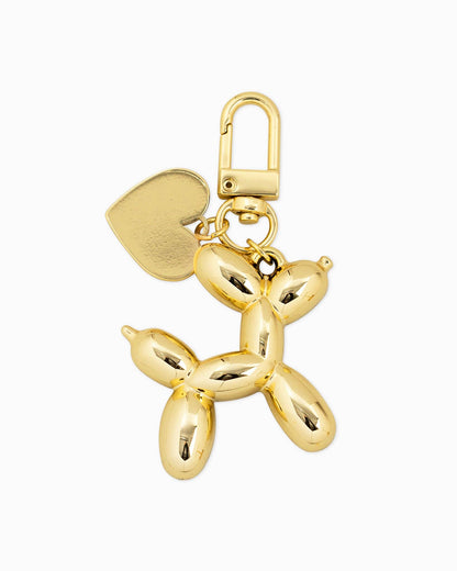 Balloon Dog Heart Bag Charm Keychain Gold