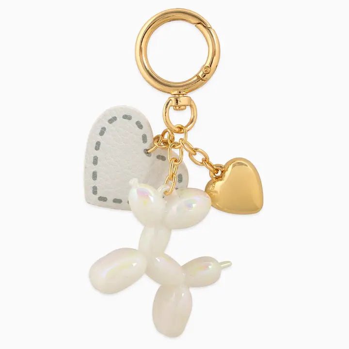 Balloon Dog Heart Bag Charm Keychain, Colorful Fun Accessory for Bags, Perfect Gift for Trendy Fashion Lovers Keychains White