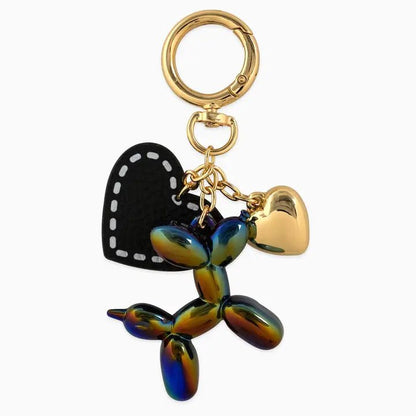 Balloon Dog Heart Bag Charm Keychain, Colorful Fun Accessory for Bags, Perfect Gift for Trendy Fashion Lovers Keychains Black