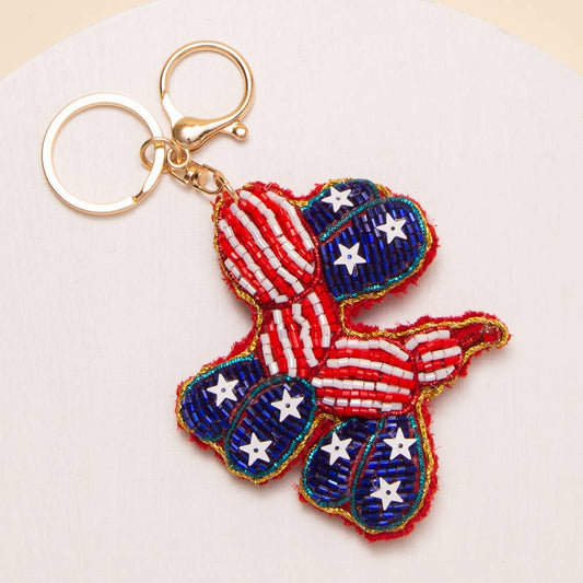 Balloon Dog Keychain Sequins Seed Beaded with Split Ring