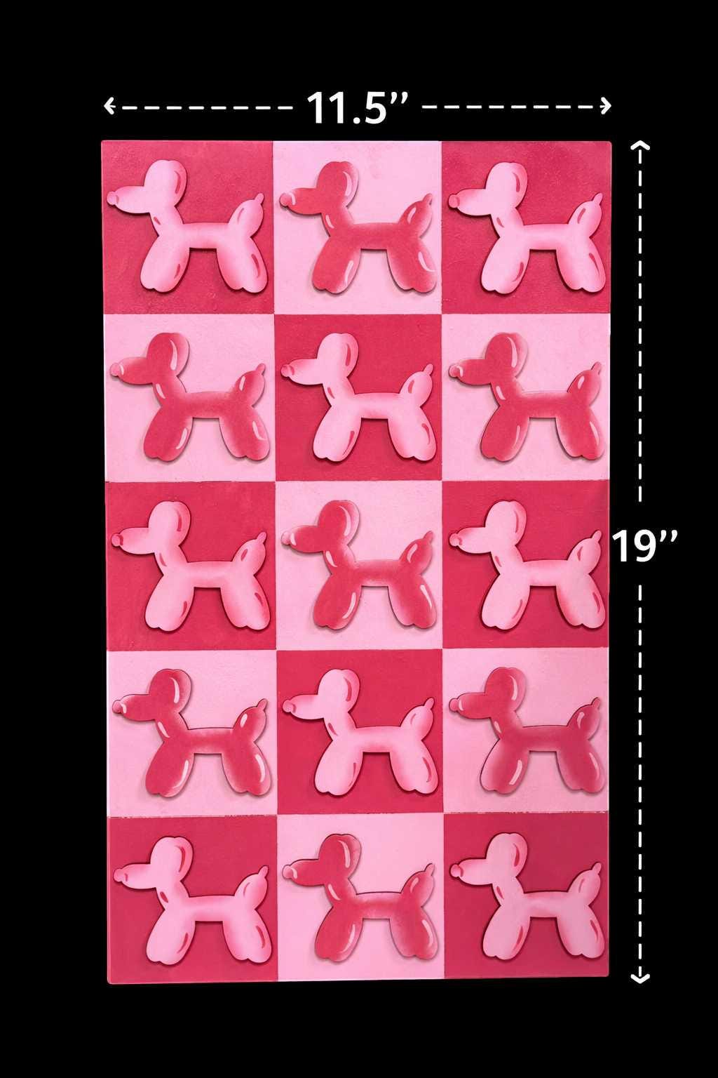 Balloon Dog Wall Art – Retro Checkered Pop Art Decor – Blue or Pink 3D Dog Wall Hanging – Kids, Teen & Dorm Room Aesthetic - Nifty Decor & More