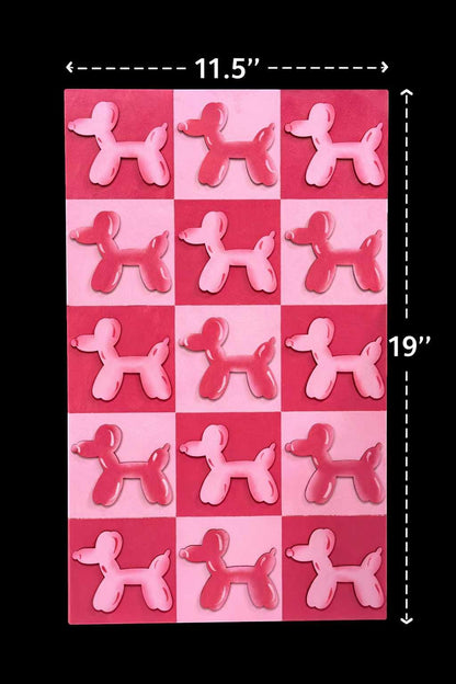 Balloon Dog Wall Art – Retro Checkered Pop Art Decor – Blue or Pink 3D Dog Wall Hanging – Kids, Teen & Dorm Room Aesthetic - Nifty Decor & More