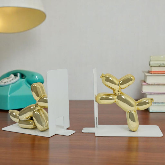 Balloon Doggy Bookends, Playful Dog Design Resin Book Holder for Home Office, Perfect Gift for Dog Moms and Book Enthusiasts