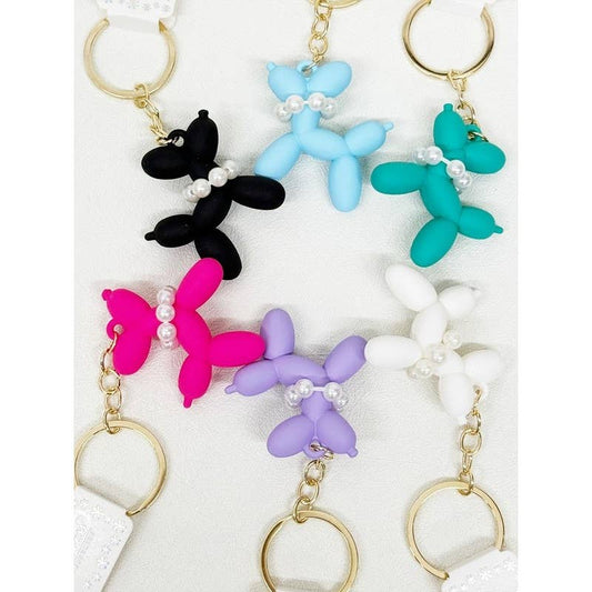 Balloon Puppy Keychain Colorful with Pearl Necklace, Adorable Dog Accessory for Purses, Birthday Gift for Fashionistas - Nifty Decor & More