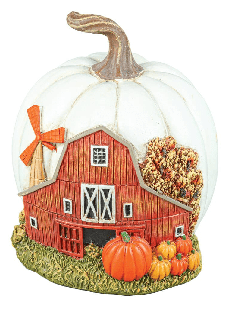 Barn Harvest Scene Pumpkin White