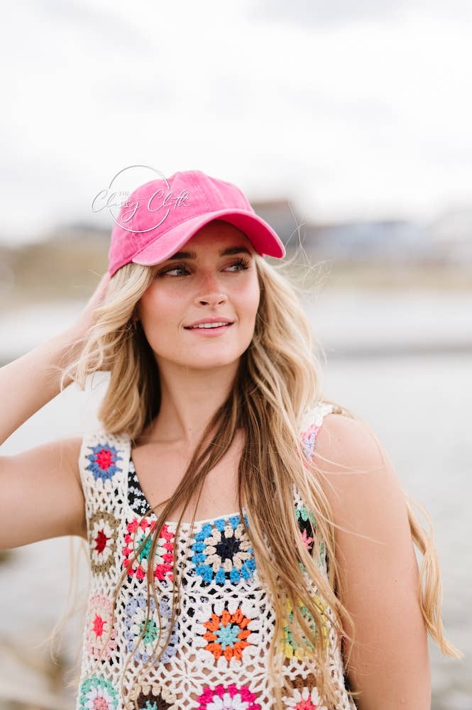 Baseball Cap Hat Stonewashed - Hot Pink RTS