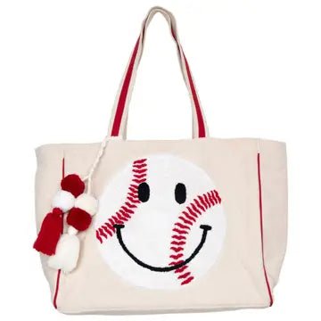 Baseball Oversized Happy Face Tote Bag - Nifty Decor & More