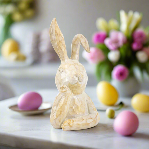 Beige Thinking Bunny - Adorable Resin Spring Decor for Home, Easter Decorations, Cute Rabbit Figurine, Seasonal Accent Piece Bunny figurine