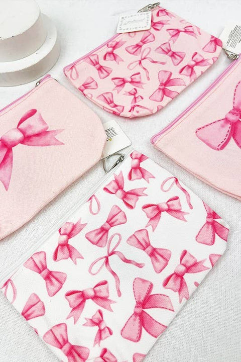 Bow Design Coin Purse, Stylish Pink Croquette Print Accessory, Perfect for Coins and Small Items, Gift for Preppy Style Lovers