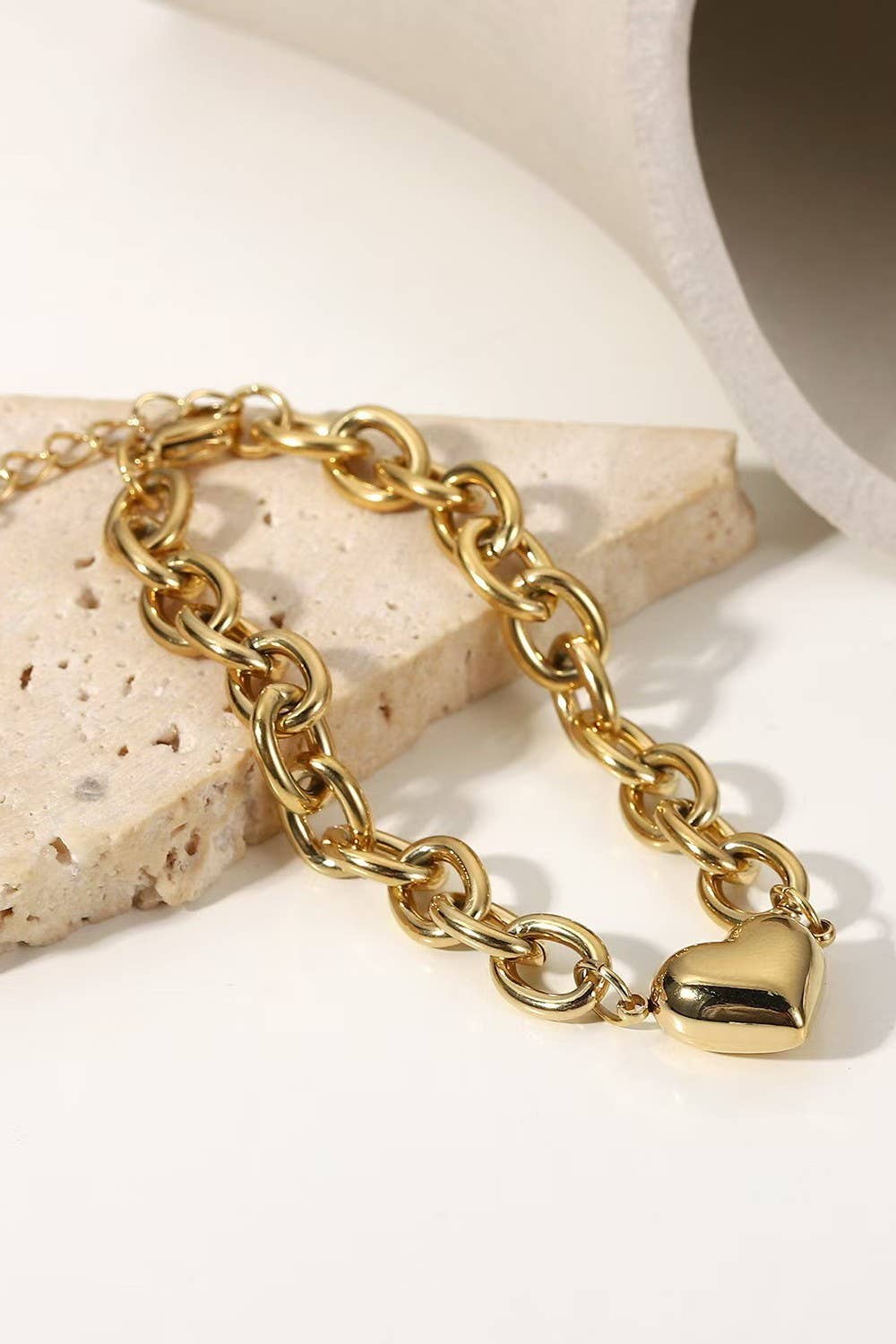 Chunky Heart Bracelet Stainless Steel, Tarnish-Resistant Durable Charm, Perfect Accessory & Gift for Women Bracelets