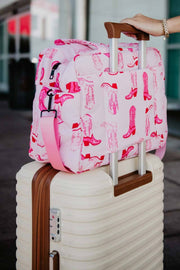 Western Boots Light Pink Weekender Bag, Trendy Travel Tote for Weekend Trips, Sweet Gift for Travelers Tote Bag
