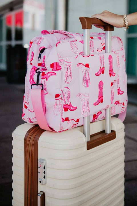 Western Boots Light Pink Weekender Bag, Trendy Travel Tote for Weekend Trips, Sweet Gift for Travelers Tote Bag