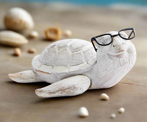 Turtle with Glasses: Ocean Decor, Sea Life Home Decor, Nautical Accent, Coastal Art, Unique Gift for Ocean Lovers Summer Shelf Sitter