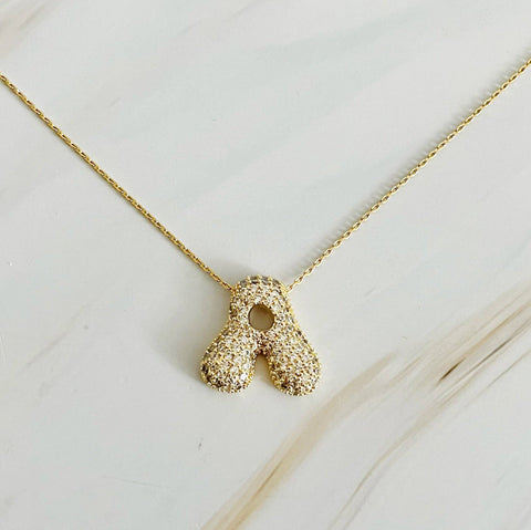 Crystal Bubble Initial Necklace, Sparkling Preppy Charm Necklace, Trendy Accessory for Women, Gift Idea Accessories A