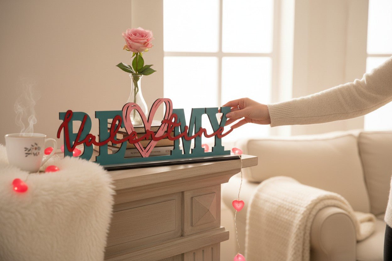 Be My Valentine Shelf Sitter Colorful Valentine Wood Sign Decor - Nifty Decor & More