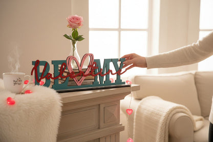 Be My Valentine Shelf Sitter Colorful Valentine Wood Sign Decor - Nifty Decor & More