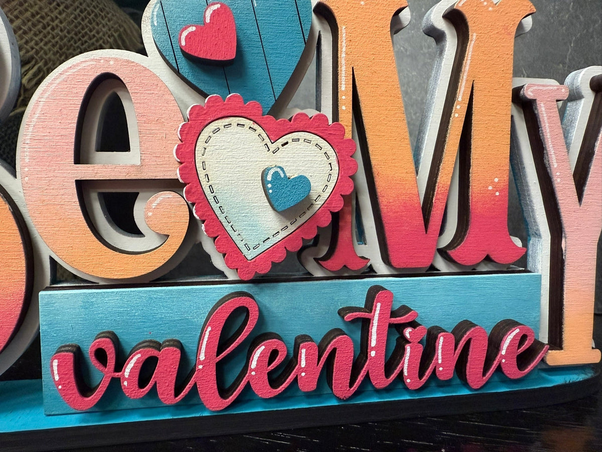Be My Valentine Shelf Sitter • Pink Farmhouse Tabletop Home Accent - Nifty Decor & More